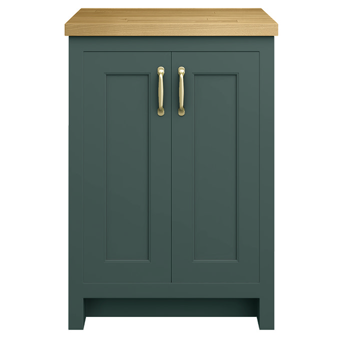 Chatsworth 545mm Traditional Green Countertop Vanity with Beech Worktop & Brushed Brass Handles