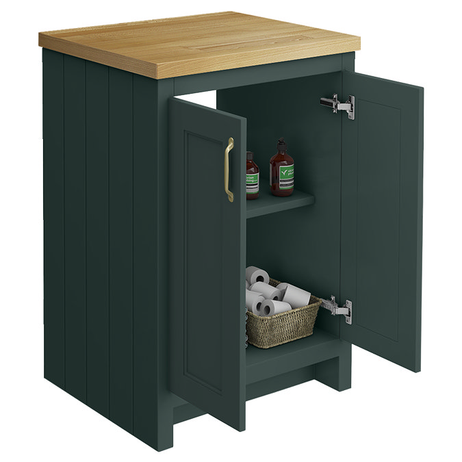 Chatsworth 545mm Traditional Green Countertop Vanity with Beech Worktop & Brushed Brass Handles
