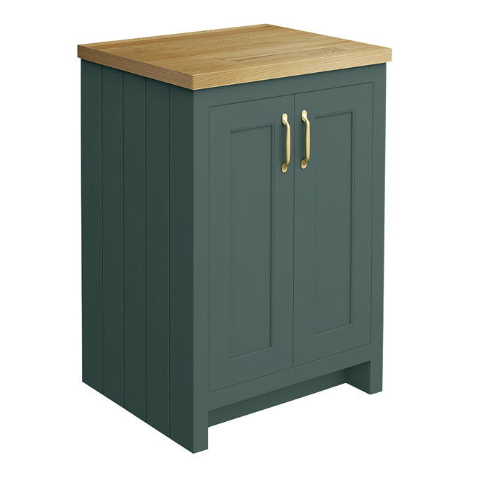 Chatsworth 545mm Traditional Green Countertop Vanity with Beech Worktop & Brushed Brass Handles