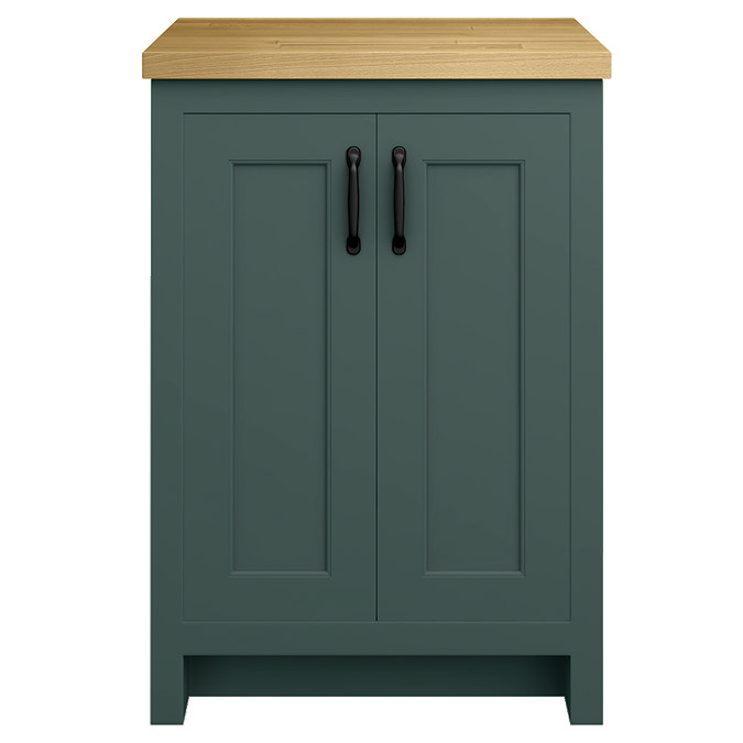 Chatsworth 545mm Traditional Green Countertop Vanity with Beech Worktop & Matt Black Handles