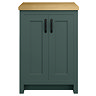 Chatsworth 545mm Traditional Green Countertop Vanity with Beech Worktop & Matt Black Handles