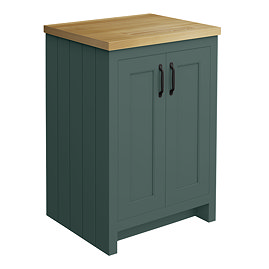 Chatsworth 545mm Traditional Green Countertop Vanity with Beech Worktop & Matt Black Handles