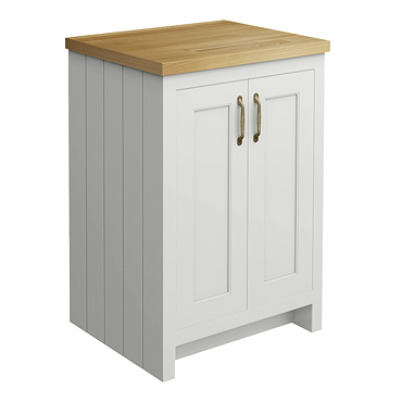 Chatsworth 545mm Traditional Grey Countertop Vanity with Beech Worktop & Antique Brass Handles