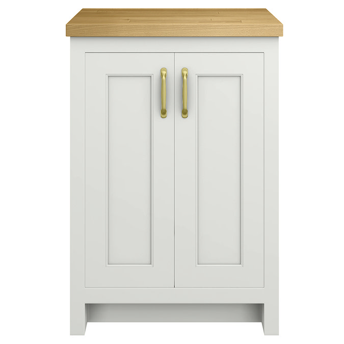 Chatsworth 545mm Traditional Grey Countertop Vanity with Beech Worktop & Brushed Brass Handles