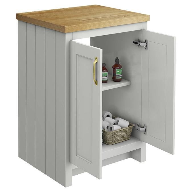 Chatsworth 545mm Traditional Grey Countertop Vanity with Beech Worktop & Brushed Brass Handles