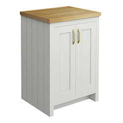 Chatsworth 545mm Traditional Grey Countertop Vanity with Beech Worktop & Brushed Brass Handles