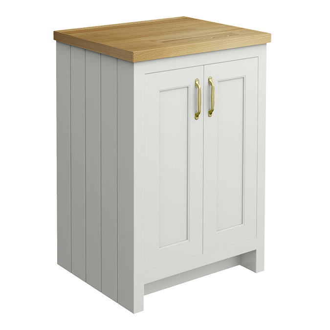 Chatsworth 545mm Traditional Grey Countertop Vanity with Beech Worktop & Brushed Brass Handles