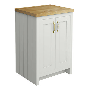 Chatsworth 545mm Traditional Grey Countertop Vanity with Beech Worktop & Brushed Brass Handles