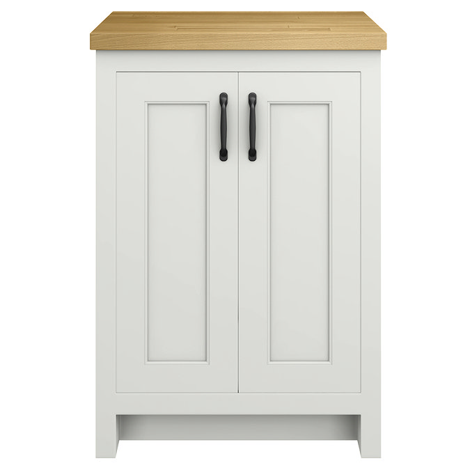 Chatsworth 545mm Traditional Grey Countertop Vanity with Beech Worktop & Matt Black Handles