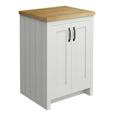 Chatsworth 545mm Traditional Grey Countertop Vanity with Beech Worktop & Matt Black Handles
