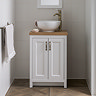 Chatsworth 545mm White Countertop Vanity with Worktop, Round Basin & Antique Brass Handles