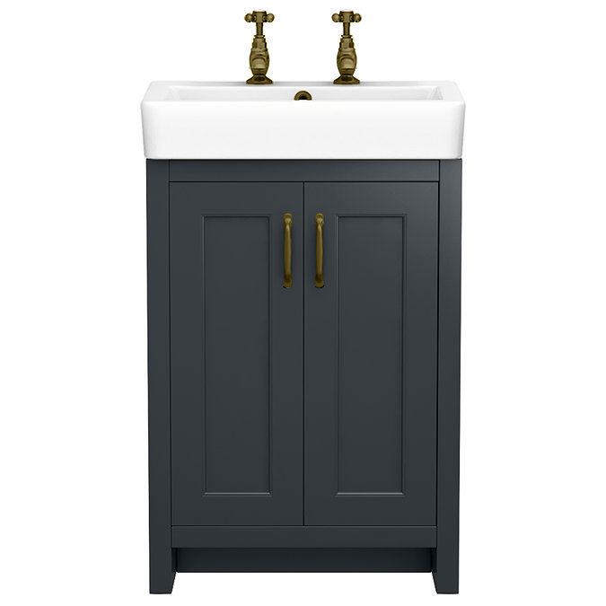 Chatsworth 560mm Traditional Graphite Vanity - 2 Tap Hole with Antique Brass Handles