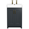 Chatsworth 560mm Traditional Graphite Vanity - 2 Tap Hole with Antique Brass Handles