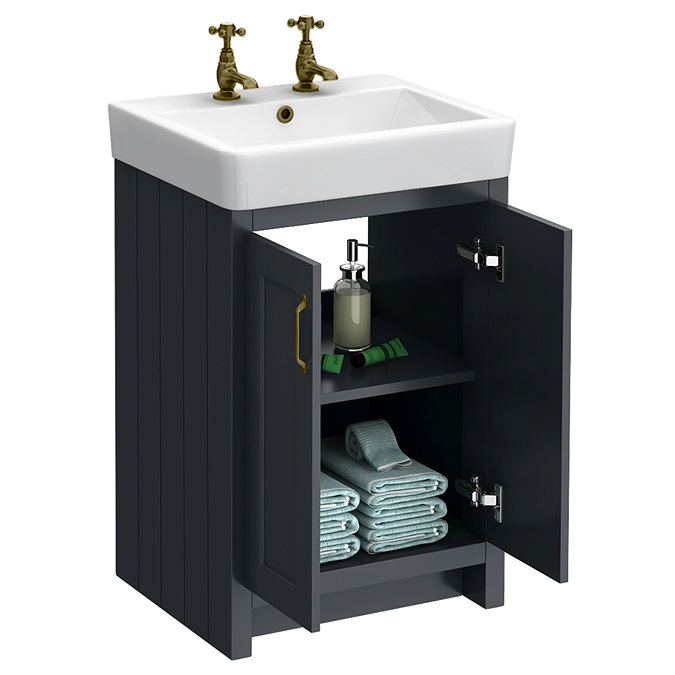 Chatsworth 560mm Traditional Graphite Vanity - 2 Tap Hole with Antique Brass Handles
