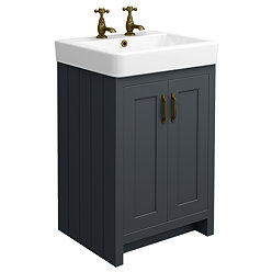 Chatsworth 560mm Traditional Graphite Vanity - 2 Tap Hole with Antique Brass Handles