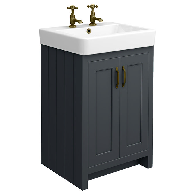 Chatsworth 560mm Traditional Graphite Vanity - 2 Tap Hole with Antique Brass Handles