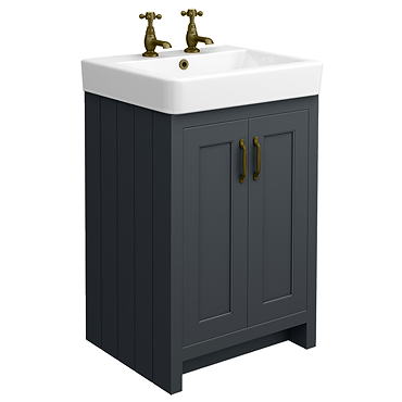 Chatsworth 560mm Traditional Graphite Vanity - 2 Tap Hole with Antique Brass Handles