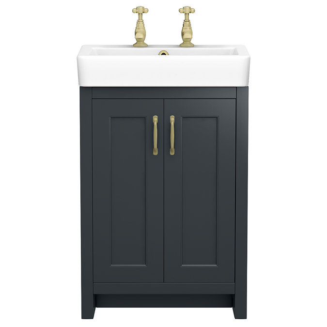Chatsworth 560mm Traditional Graphite Vanity - 2 Tap Hole with Brushed Brass Handles