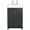 Chatsworth 560mm Traditional Graphite Vanity - 2 Tap Hole with Brushed Brass Handles