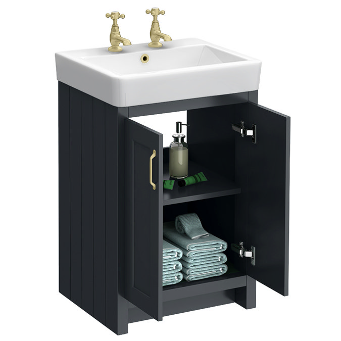Chatsworth 560mm Traditional Graphite Vanity - 2 Tap Hole with Brushed Brass Handles