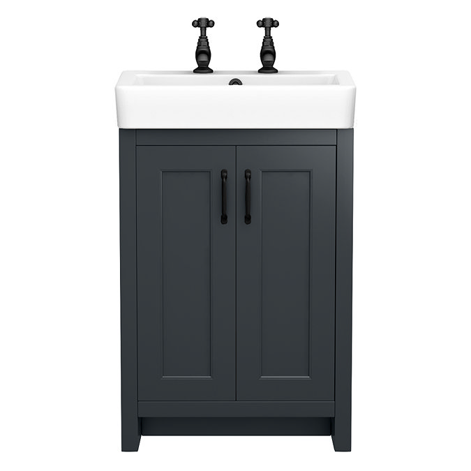Chatsworth 560mm Traditional Graphite Vanity - 2 Tap Hole with Matt Black Handles