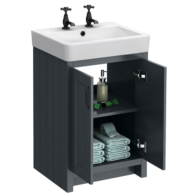 Chatsworth 560mm Traditional Graphite Vanity - 2 Tap Hole with Matt Black Handles