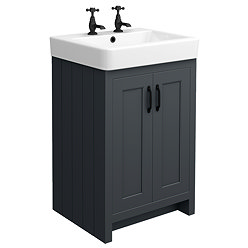 Chatsworth 560mm Traditional Graphite Vanity - 2 Tap Hole with Matt Black Handles