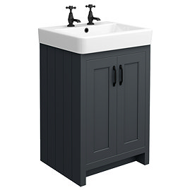 Chatsworth 560mm Traditional Graphite Vanity - 2 Tap Hole with Matt Black Handles