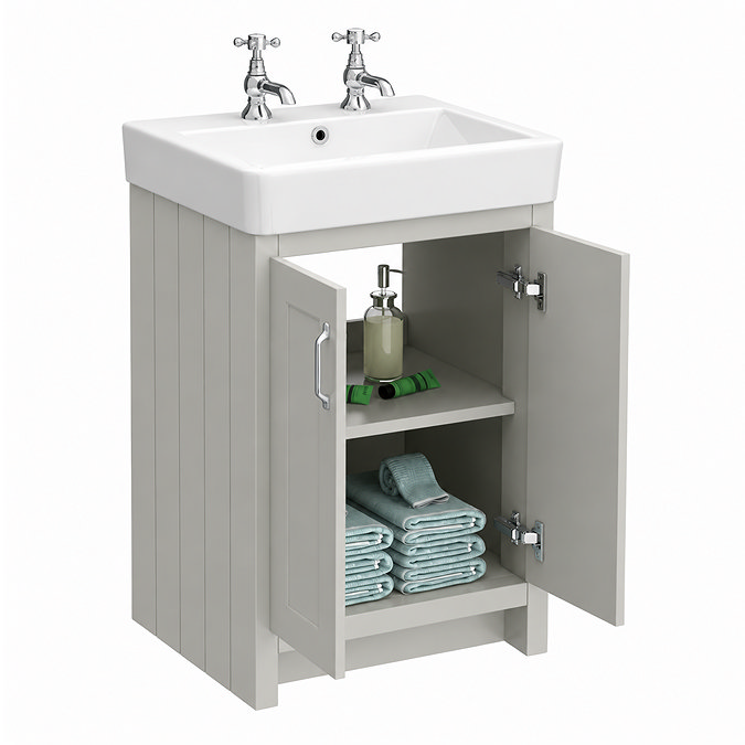 Chatsworth 560mm Traditional Grey Vanity - 2 Tap Hole with Chrome Handles