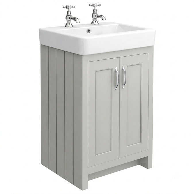 Chatsworth 560mm Traditional Grey Vanity - 2 Tap Hole with Chrome Handles