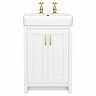 Chatsworth 560mm Traditional White Vanity - 2 Tap Hole with Brushed Brass Handles