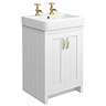 Chatsworth 560mm Traditional White Vanity - 2 Tap Hole with Brushed Brass Handles