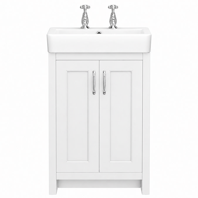 Chatsworth 560mm Traditional White Vanity - 2 Tap Hole with Chrome Handles