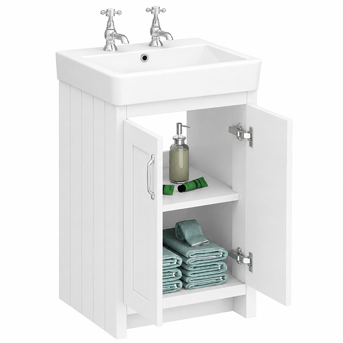 Chatsworth 560mm Traditional White Vanity - 2 Tap Hole with Chrome Handles