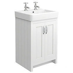 Chatsworth 560mm Traditional White Vanity - 2 Tap Hole with Chrome Handles
