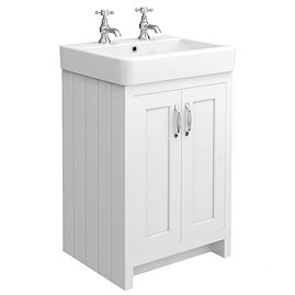 Chatsworth 560mm Traditional White Vanity - 2 Tap Hole with Chrome Handles
