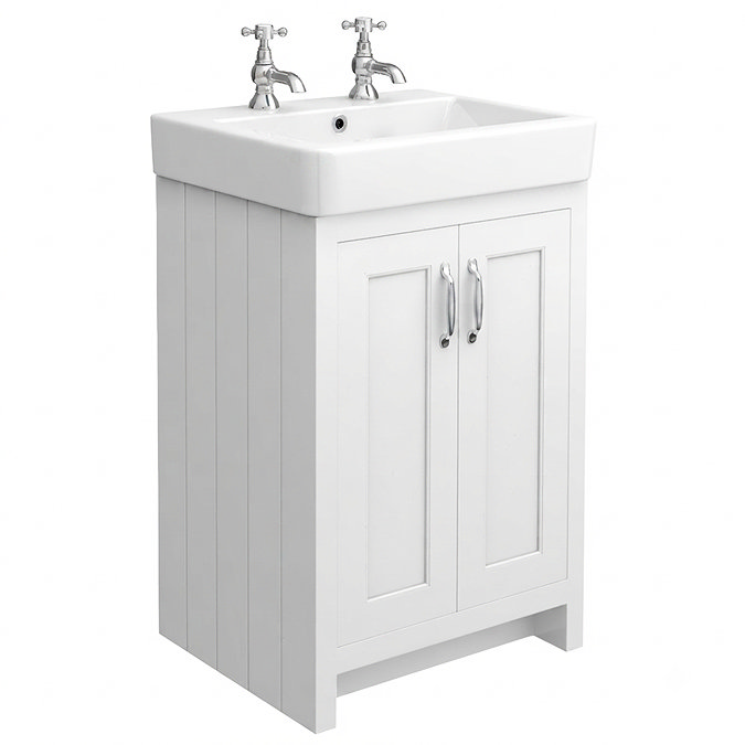 Chatsworth 560mm Traditional White Vanity - 2 Tap Hole with Chrome Handles