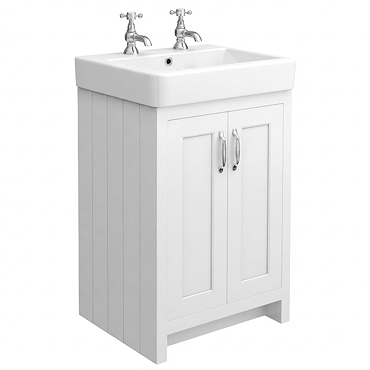 Chatsworth 560mm Traditional White Vanity - 2 Tap Hole with Chrome Handles