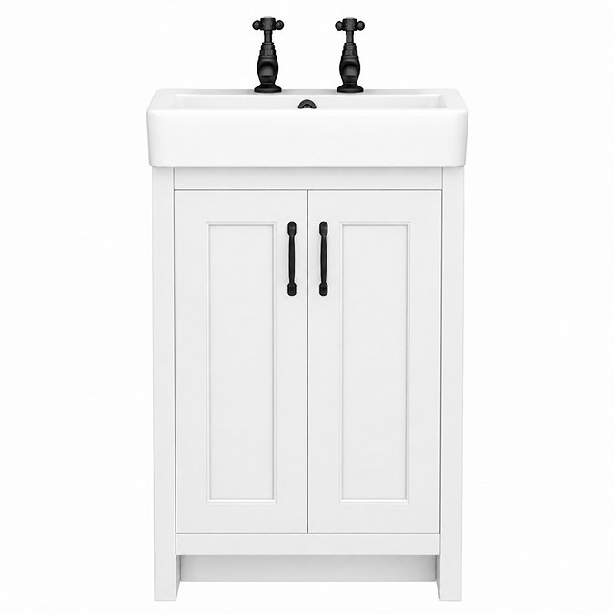 Chatsworth 560mm Traditional White Vanity - 2 Tap Hole with Matt Black Handles