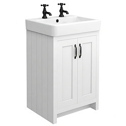 Chatsworth 560mm Traditional White Vanity - 2 Tap Hole with Matt Black Handles