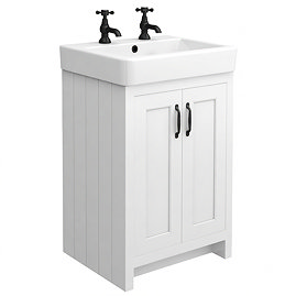 Chatsworth 560mm Traditional White Vanity - 2 Tap Hole with Matt Black Handles