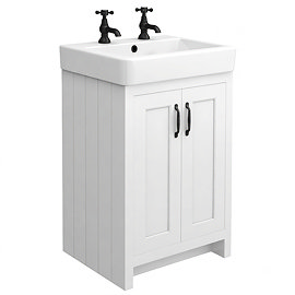 Chatsworth 560mm Traditional White Vanity - 2 Tap Hole with Matt Black Handles