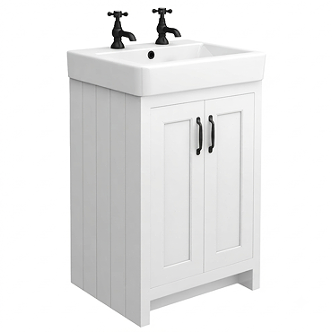 Chatsworth 560mm Traditional White Vanity - 2 Tap Hole with Matt Black Handles