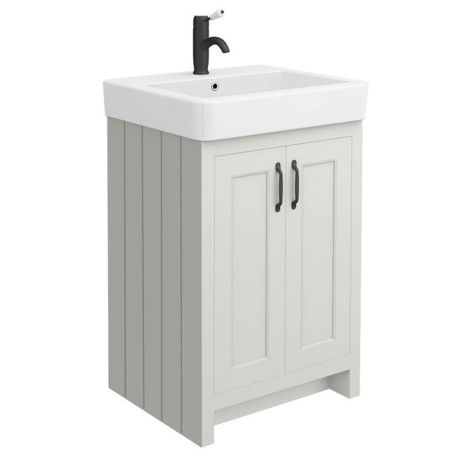 Chatsworth 560 Traditional Grey Vanity Sink + 300 Cupboard Unit with Matt Black Handles