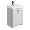Chatsworth 560 Traditional Grey Vanity Sink + 300 Cupboard Unit with Matt Black Handles