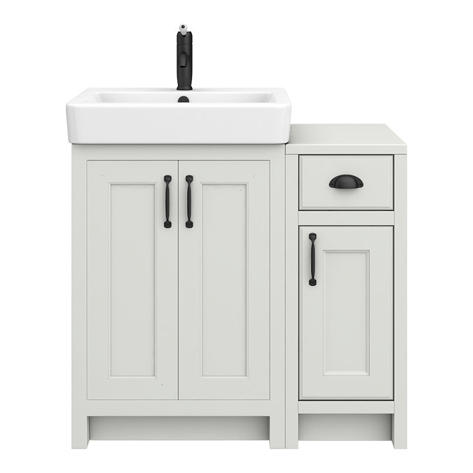 Chatsworth 560 Traditional Grey Vanity Sink + 300 Cupboard Unit with Matt Black Handles