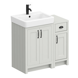 Chatsworth 560 Traditional Grey Vanity Sink + 300 Cupboard Unit with Matt Black Handles