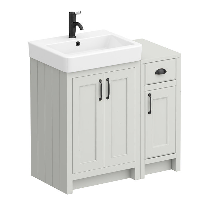 Chatsworth 560 Traditional Grey Vanity Sink + 300 Cupboard Unit with Matt Black Handles