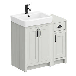 Chatsworth 560 Traditional Grey Vanity Sink + 300 Cupboard Unit with Matt Black Handles