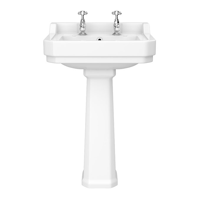 Chatsworth 560mm Basin with Upstand and Full Pedestal (2 Tap Hole)